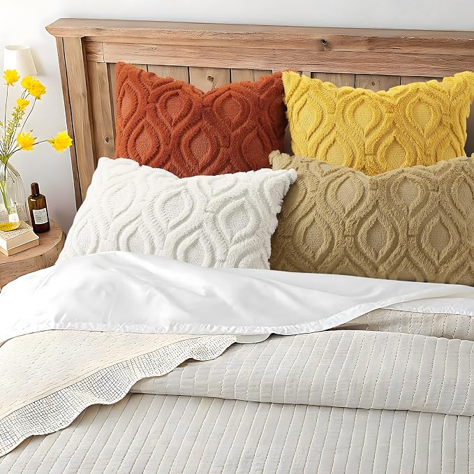 decorUhome Throw Pillow Covers 18x18 Inch Set of 2, Soft Plush Faux Wool Rust - Image 3