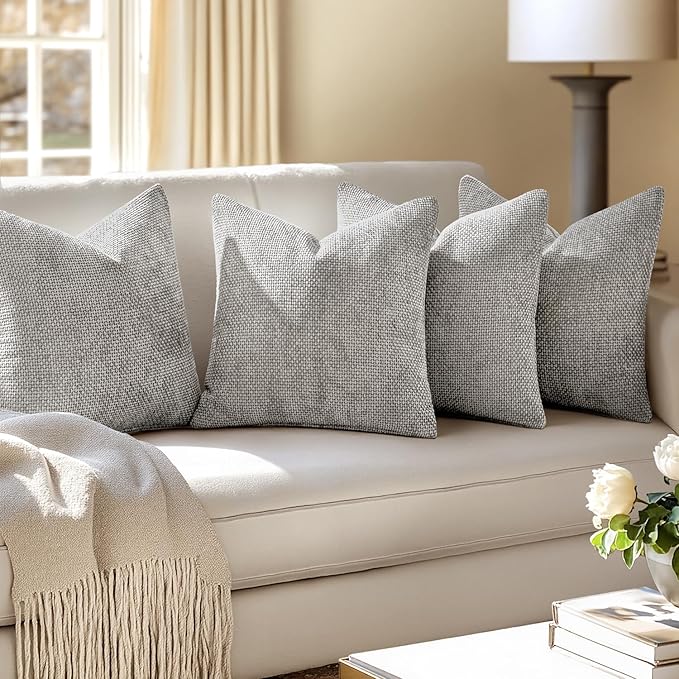 MIULEE Pack of 4 Couch Throw Pillow Covers 18x18 Inch Light Gray Soft - Image 5