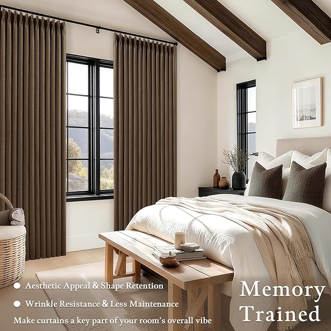 100% Blackout Pinch Pleat Linen Curtains Dutch Cocoa Brown 100 Inch Length | - Image 3