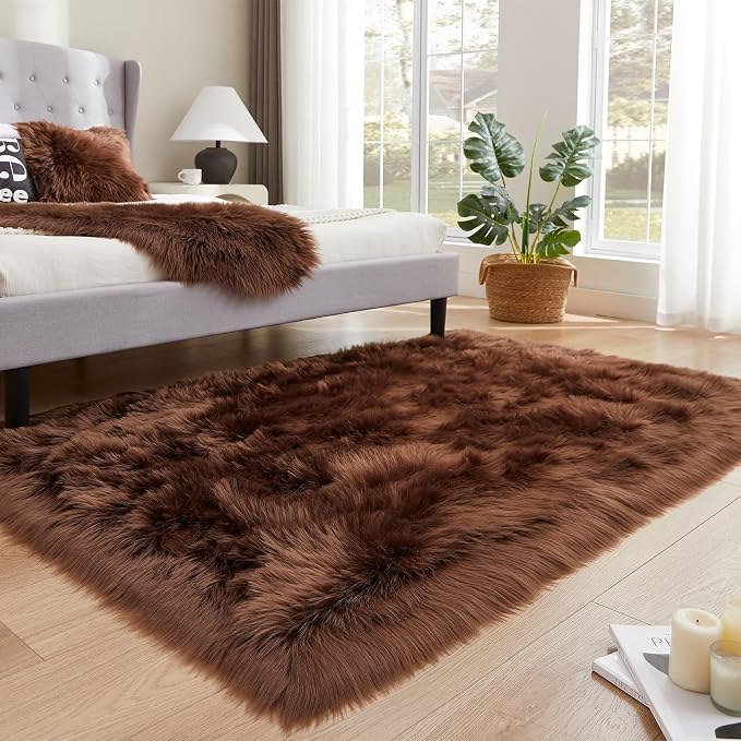 EasyJoy Ultra Soft Fluffy Shaggy Area Rug Faux Fur Rug Chair Cover Seat Pad - Image 2