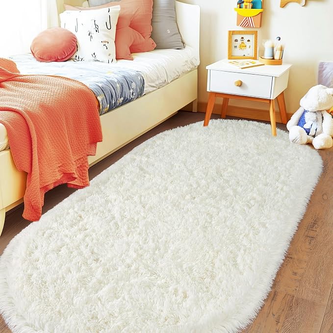 Pionblank Fluffy Oval Rug for Bedroom 3.3x6.2, Shag Throw Rugs for Bedside by PIONBLANK
