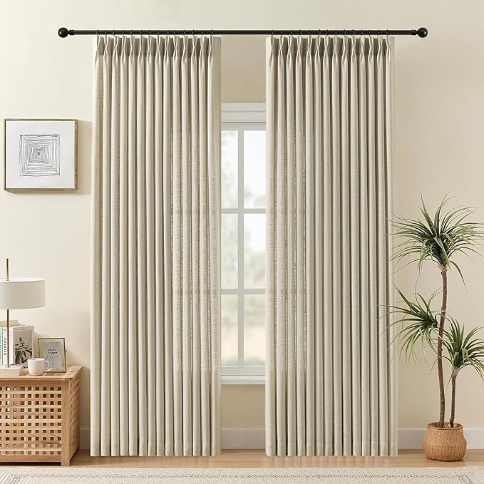 Pinch Pleated Linen Curtains 84 Inch Length 2 Panels Set, Light Filtering Linen by IVAPUPU
