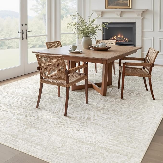 Living Room Rugs 8x10: Washable Moroccan Geometric Boho Rug Farmhouse Non Slip - Image 3