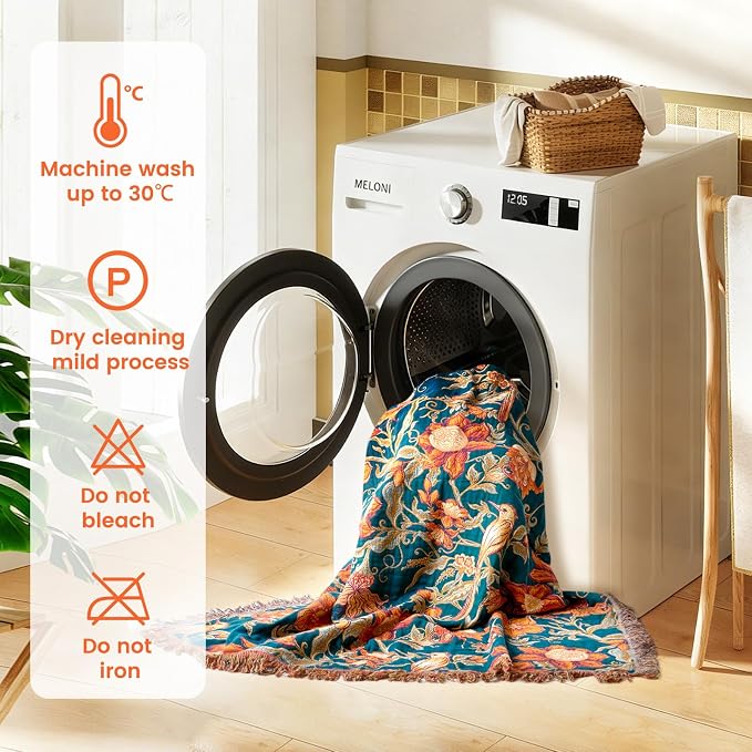 MSGKV Boho Throw Blanket for Bed Twin Size 100% Cotton Floral Bird Blanket - Image 8