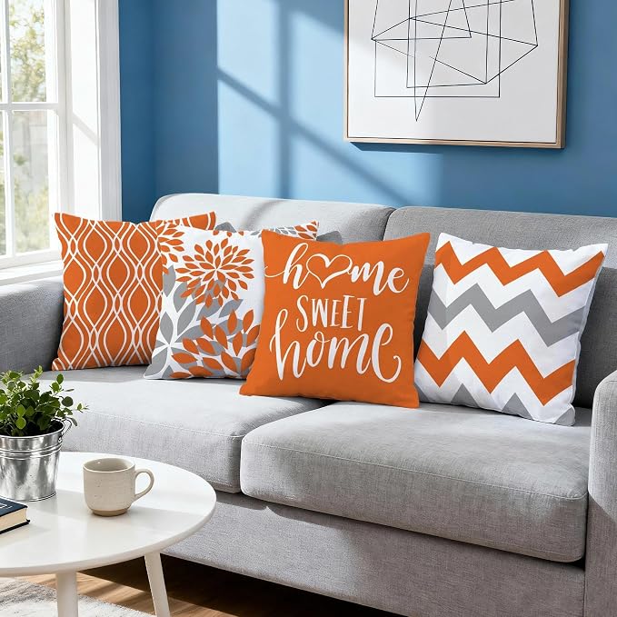 Hexagram Geometric Orange Pillow Covers 16x16 Set of 4, Decorative Outdoor Boho - Image 7
