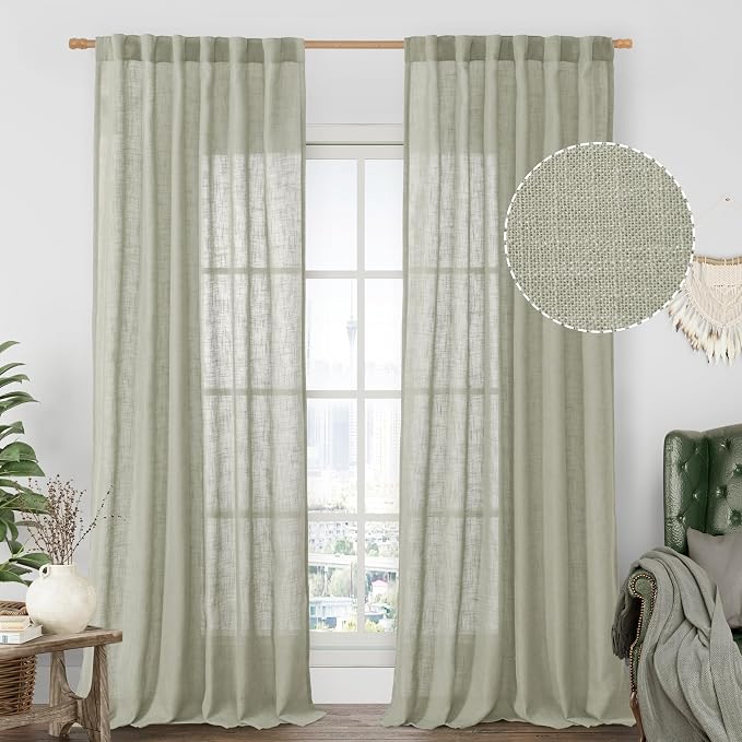 LAMIT 95 Inches Long Sage Grey Linen Curtains by LAMIT