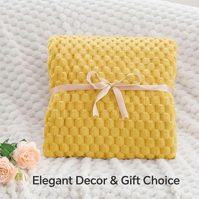 BEDELITE Jacquard Blanket- 3D Fleece Decorative Yellow Throw Blanket, Super - Image 4
