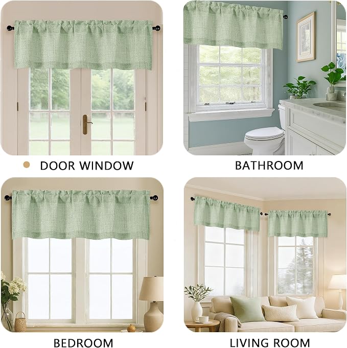 OVZME Valance for Windows, Light Filtering Faux Linen Textured Small Short - Image 5