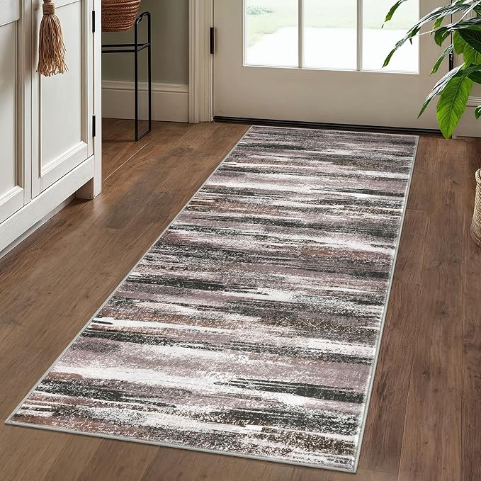 Lansny Modern Abstract Runner Rug 2x5, Dark Light Brown White Washable Kitchen - Image 2