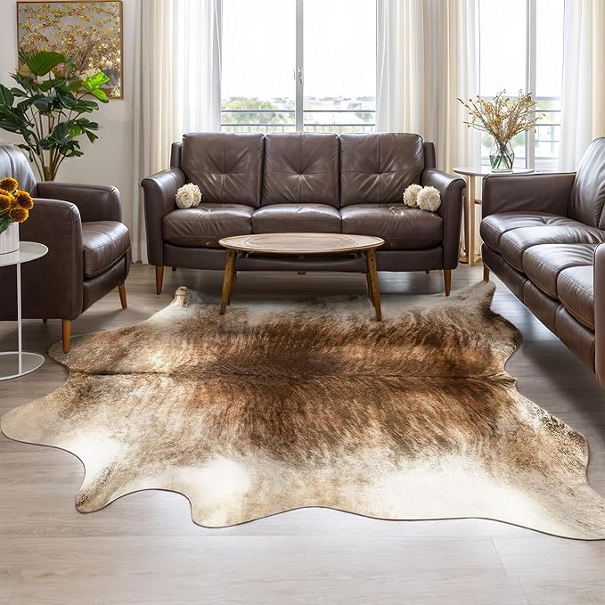 AROGAN Western Decor Faux Fur Cowhide Rug, 6.2 x 5.2 Feet Premium Animal Skin by AROGANAREARUG