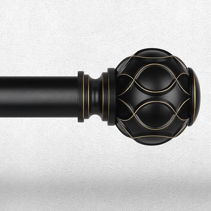 Long Black Curtain Rod, Heavy Duty 1 Inch Decorative Curtain Rods by Wolistsa