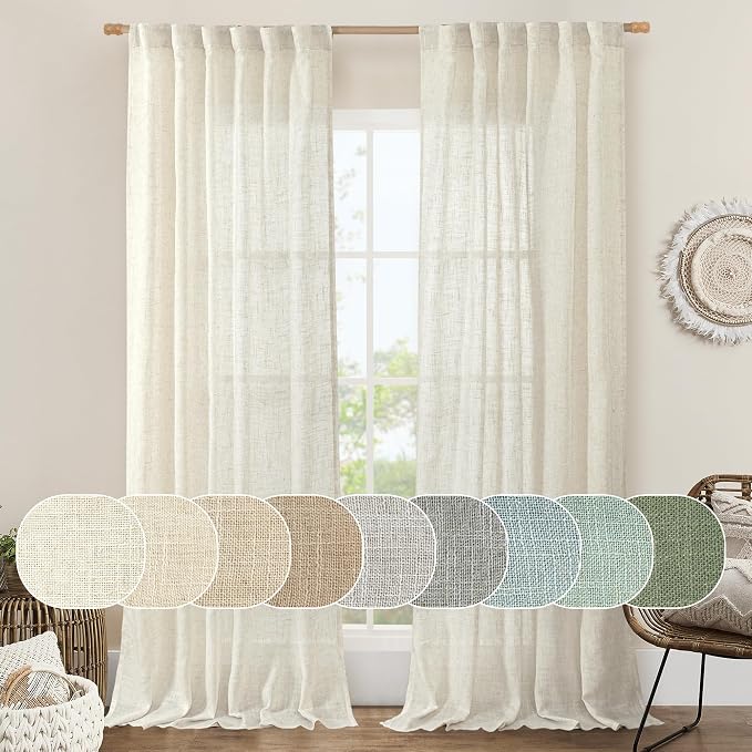 LAMIT 108 inch Linen Curtains for Living Room, Back Tab and Rod Pocket Cream by LAMIT