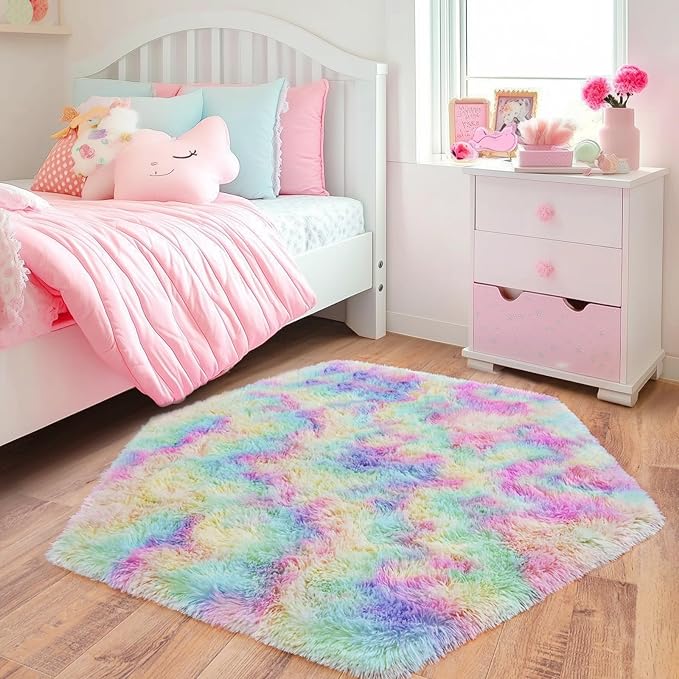 4x4.6 Feet Rainbow Hexagon Rugs - Image 2