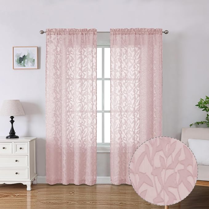 Lecloud Leia Semi Sheer Pink Curtains by Lecloud