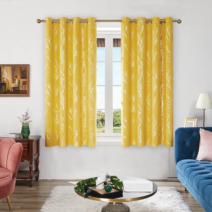 Deconovo Blackout Curtains Yellow, 52 x 84 Inch 2 Panels Set Drapes - Image 4