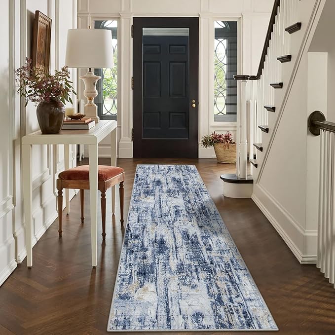 2'6''x8' Runner Rugs Washable Rug: Modern Abstract Hallway Runner Rug Indoor - Image 4