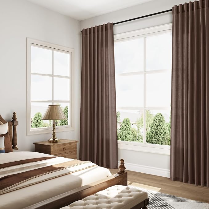 Cappuccino Curtains 108 Inches Long, Back Tab Linen Blend Light Filtering Semi - Image 7