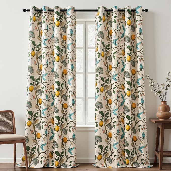 Topfinel Floral Curtains 96 Inches Long 2 Panels Unique Beige Luxury Elegant by Topfinel