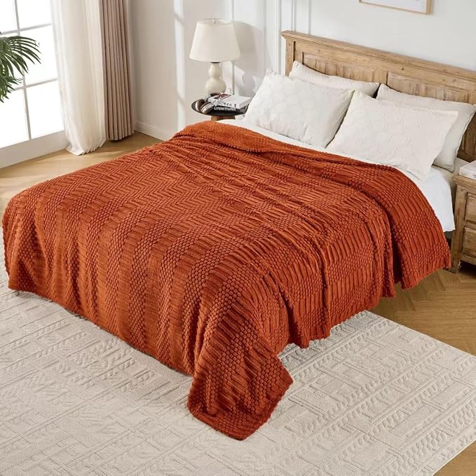 90x90 Inch Rust Queen Bed Blanket - Image 3