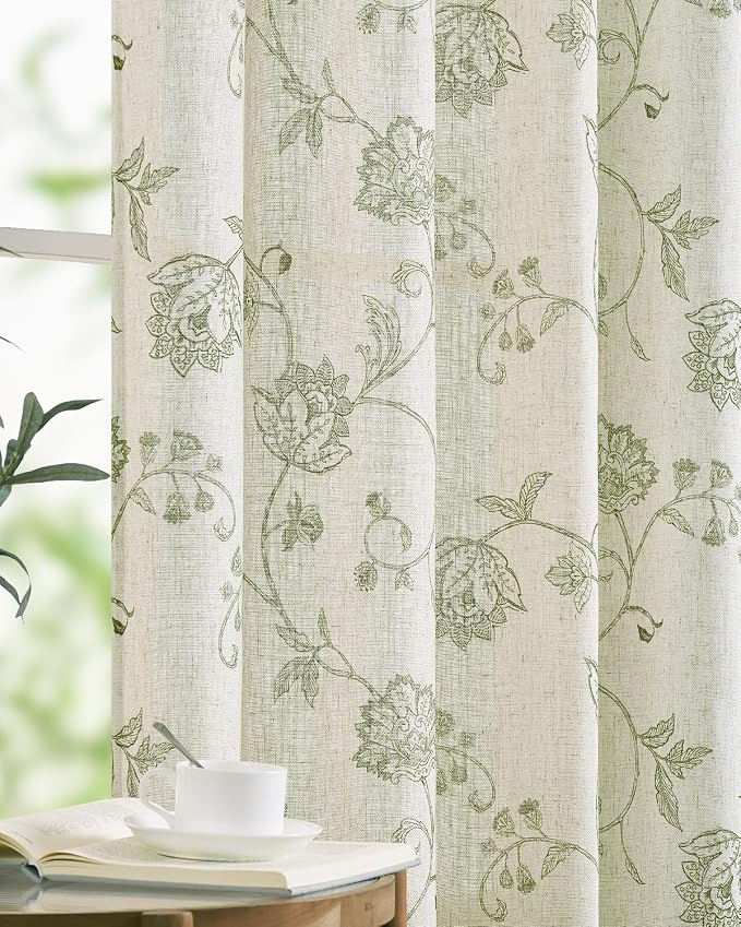 jinchan Linen Curtains Floral Curtains 96 Inch Length by JINCHAN
