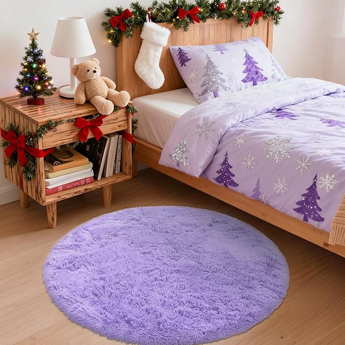 OLANLY Light Purple Round Rugs for Bedroom - Image 3