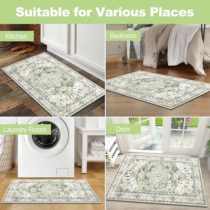 Yamaziot Washable Area Rug, 2x3 Small Entryway Rug Non-Slip Boho Vintage Rug - Image 7