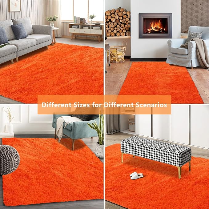 Orange Shag Area Rugs for Bedroom Living Room, 5X8 Ultra Soft Fluffy Area Rugs - Image 9