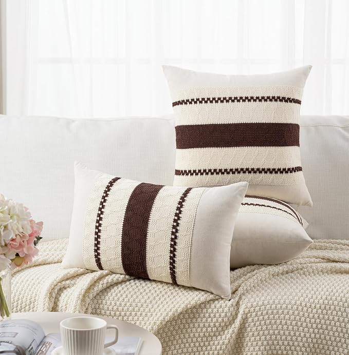Fancy Homi Set of 1 Boho Brown Lumbar Decorative Throw Pillow Cover 12x20 Inch - Image 5