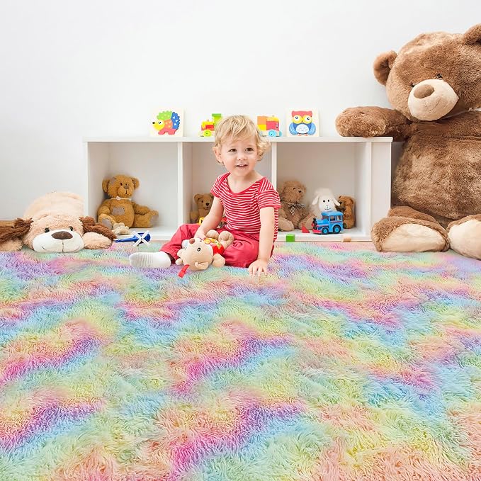 Fluffy Rainbow Colorful Area Rug - Image 3