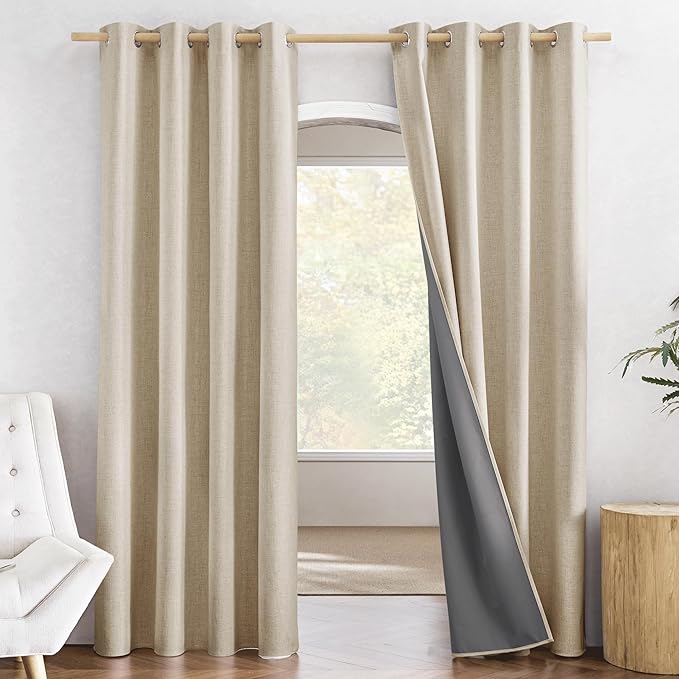 NICETOWN Cream 100% Blackout Linen Curtains 84 inch Long Burg by NICETOWN