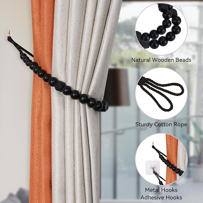 Wood Bead Curtain Tiebacks, KLOGTSIND Set of 2 Curtain Holdbacks - Image 5