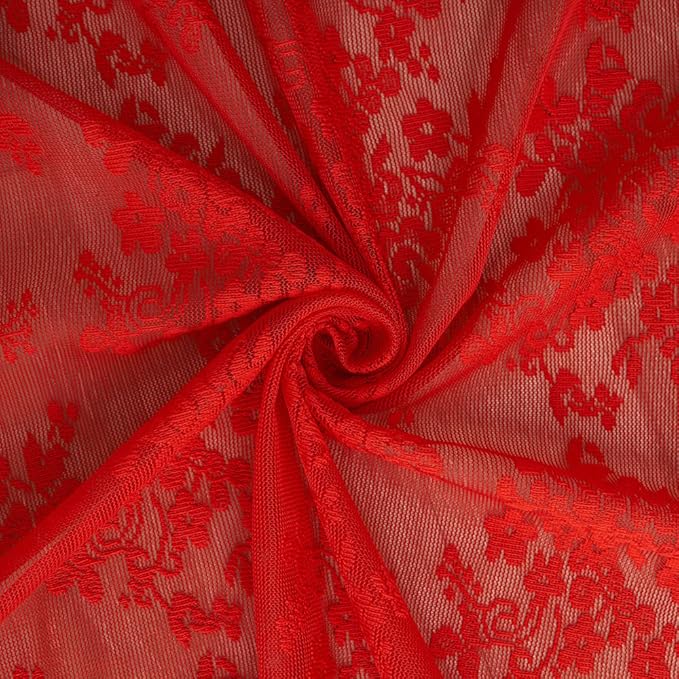 YJ YANJUN Vintage Lace Curtains 96 Inches Long-Victorian Floral Pattern Red - Image 6