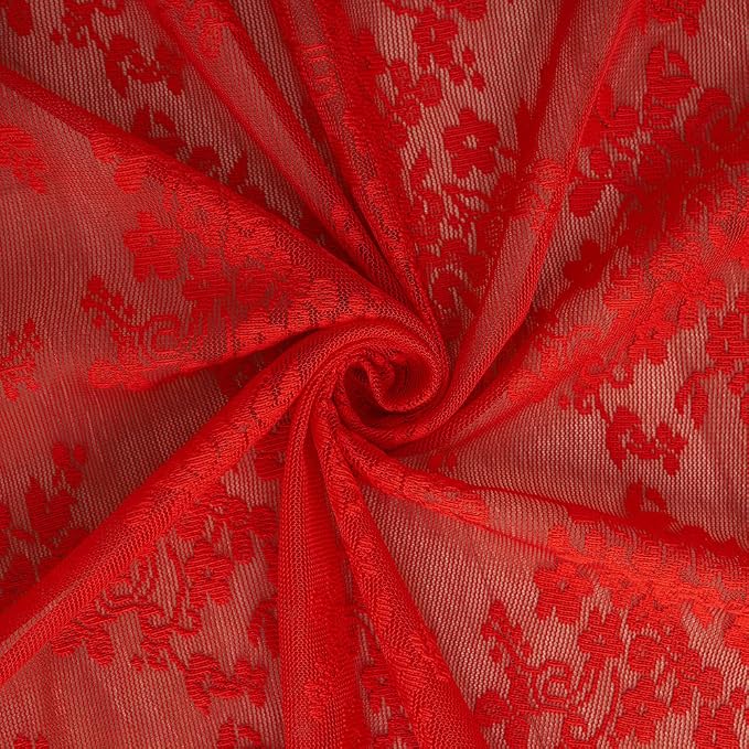 YJ YANJUN Vintage Lace Curtains 45 Inch Length Victorian Floral Pattern Red - Image 5