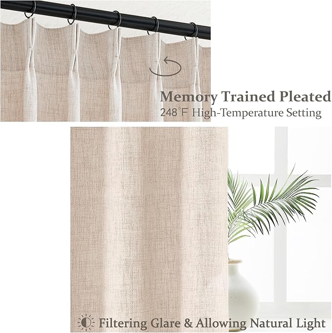 Pinch Pleat Linen Sheer Curtains 90 Inches Long - Image 3