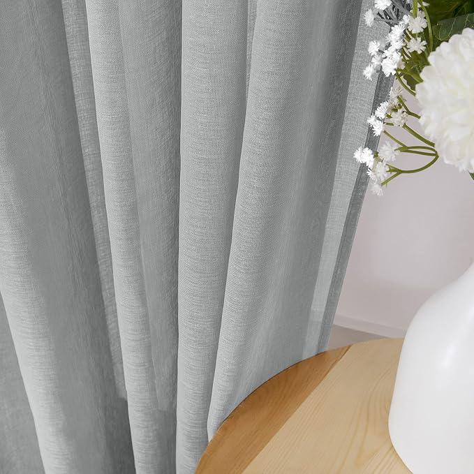 Tollpiz Sheer Tier Curtains Kitchen Linen Textured Half Curtain Sheers Light - Image 3