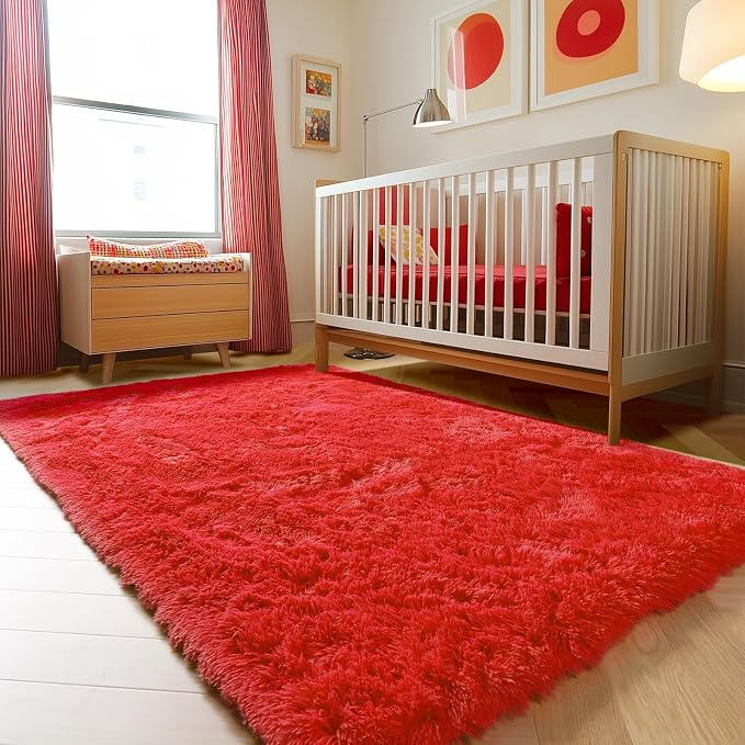 ONASAR Red Rugs for Living Room Bedroom, 5x8 Fluffy Bedside Area Rug, Soft - Image 7