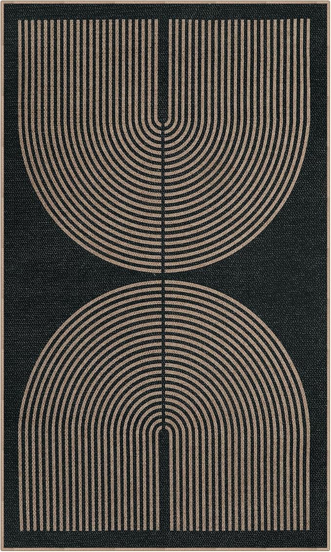 Lahome Enfys Modern Rainbow Easy Jute Outdoor Patio Rug, 3x5 Black Washable Rugs - Image 7