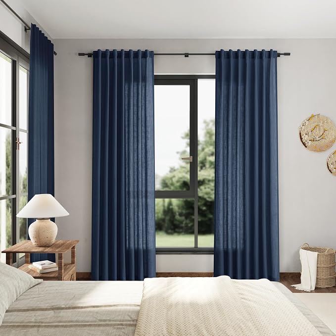 Extra Long Denim Blue Linen Curtains 120 Inch - Image 7