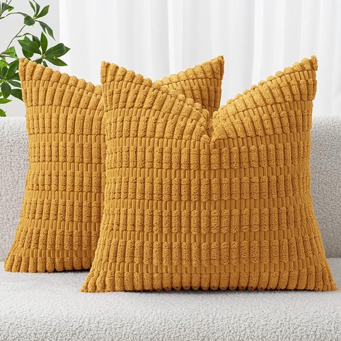 MIULEE Pack of 2 Corduroy Decorative Throw Pillow Covers 16x16 Inch Soft Boho by MIULEE