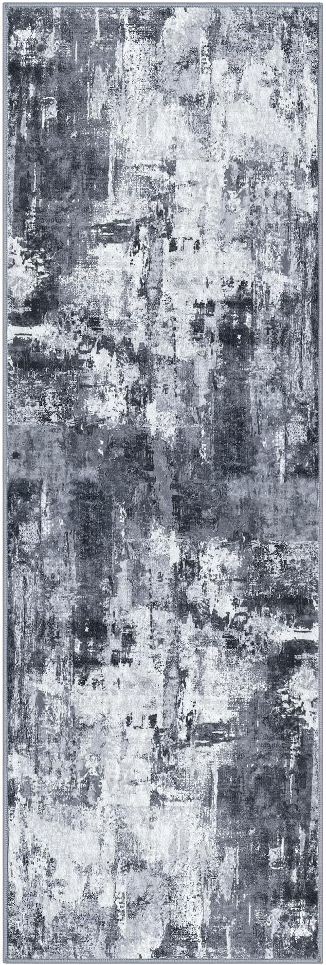KOZYFLY Modern Abstract Runner Rug 2x6 Washable Grey/Black/Black Runners - Image 9