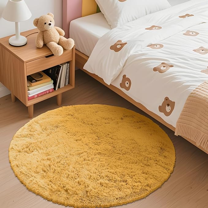 OLANLY Mustard Yellow Round Rugs - Image 3