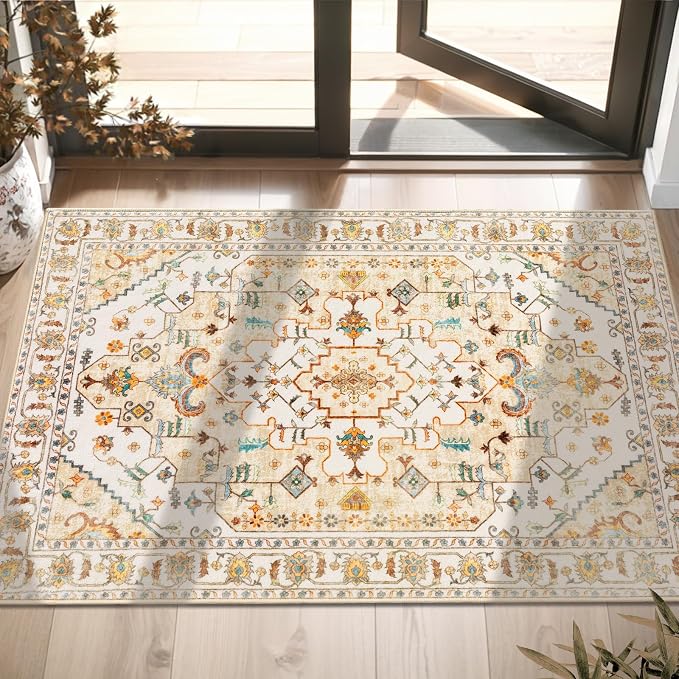 SERISSA Boho Rugs for Entryway, 2x3 Light Yellow Entryway Rug Non-Slip Washable by SERISSAHomeDecorCollection