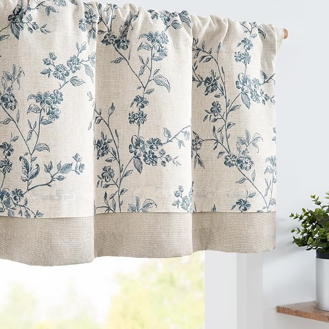 jinchan Linen Kitchen Valance for Windows 16 Inch Floral Double Layer Valance by JINCHAN