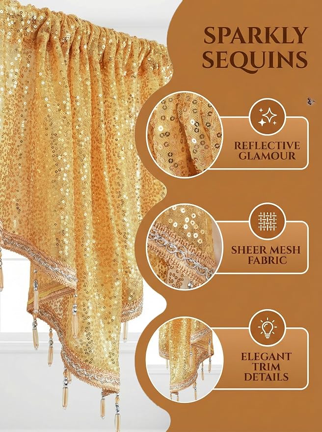 Molaxhome Swag Curtain 51 inch Length Rod Pocket Scalloped Curtain Valance - Image 3