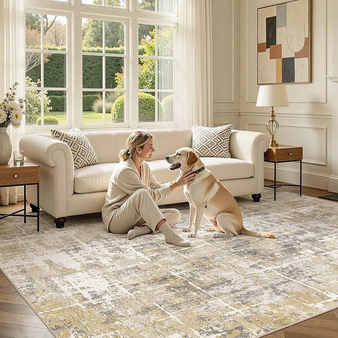 DMOYEST Area Rug Living Room Rugs 10x12 Washable Abstract Carpet | Neutral - Image 6