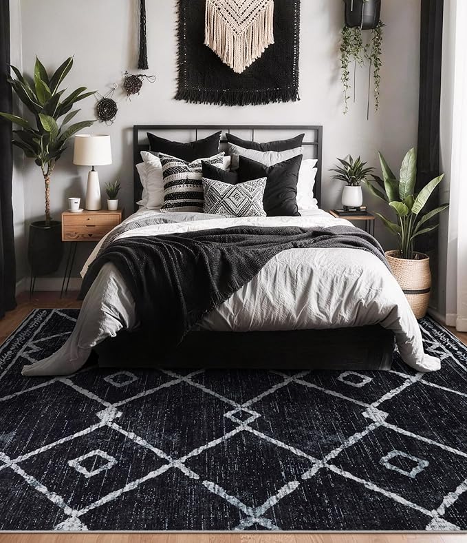 YIHOUSE Moroccan Rugs for Living Room, 8x10 Black and White Aztec Area Rug - Image 3