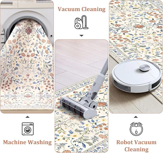 Yamaziot Washable Runner Rug 2x8 – Boho Non Slip Floral Hallway Runner Rug - Image 5