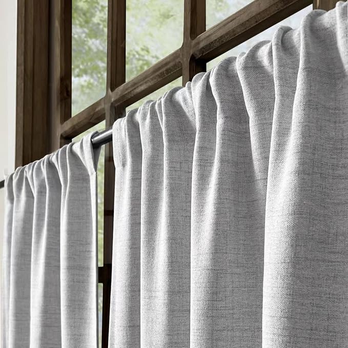 Oindec Faux Linen Kitchen Curtains 45 Inch Length Cafe Curtain Tiers - Image 3