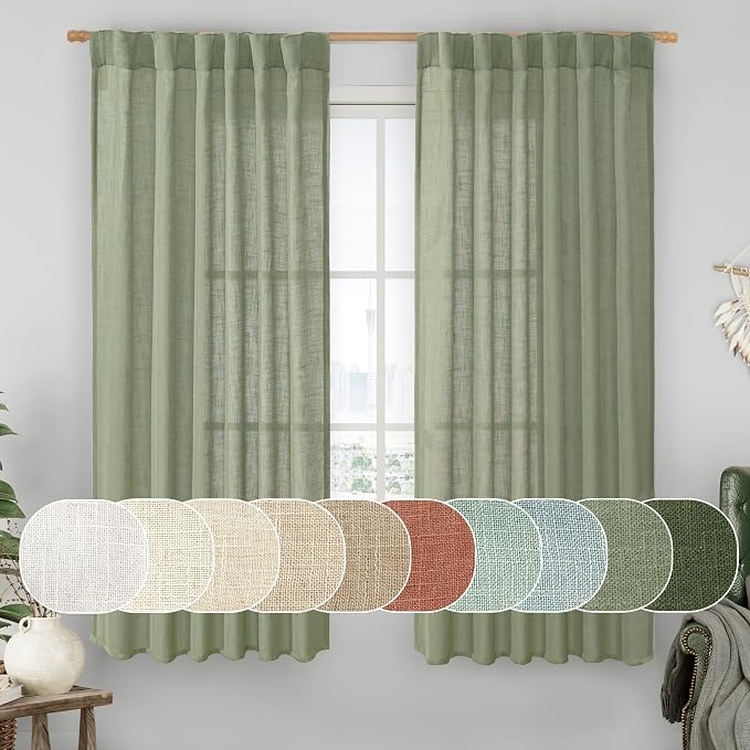 LAMIT Sage Green Linen Curtains 63 Inch by LAMIT