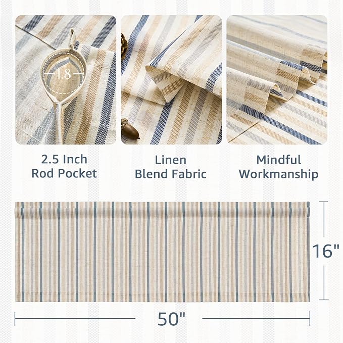 jinchan Valance Curtain Linen Textured Striped Window Curtain - Image 6